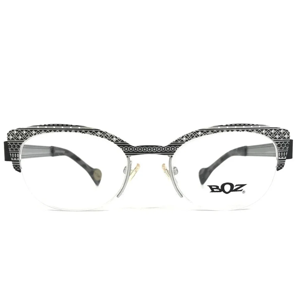 Boz Eyeglasses Frames ZADIG 0010 Black White Silver Cat Eye Patterned 49-19-135